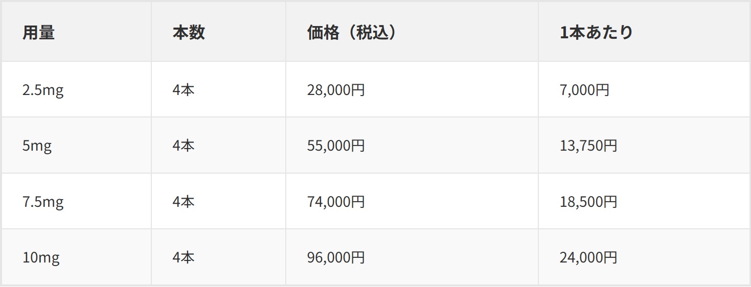 ゼップバウンドの料金表の画像です。